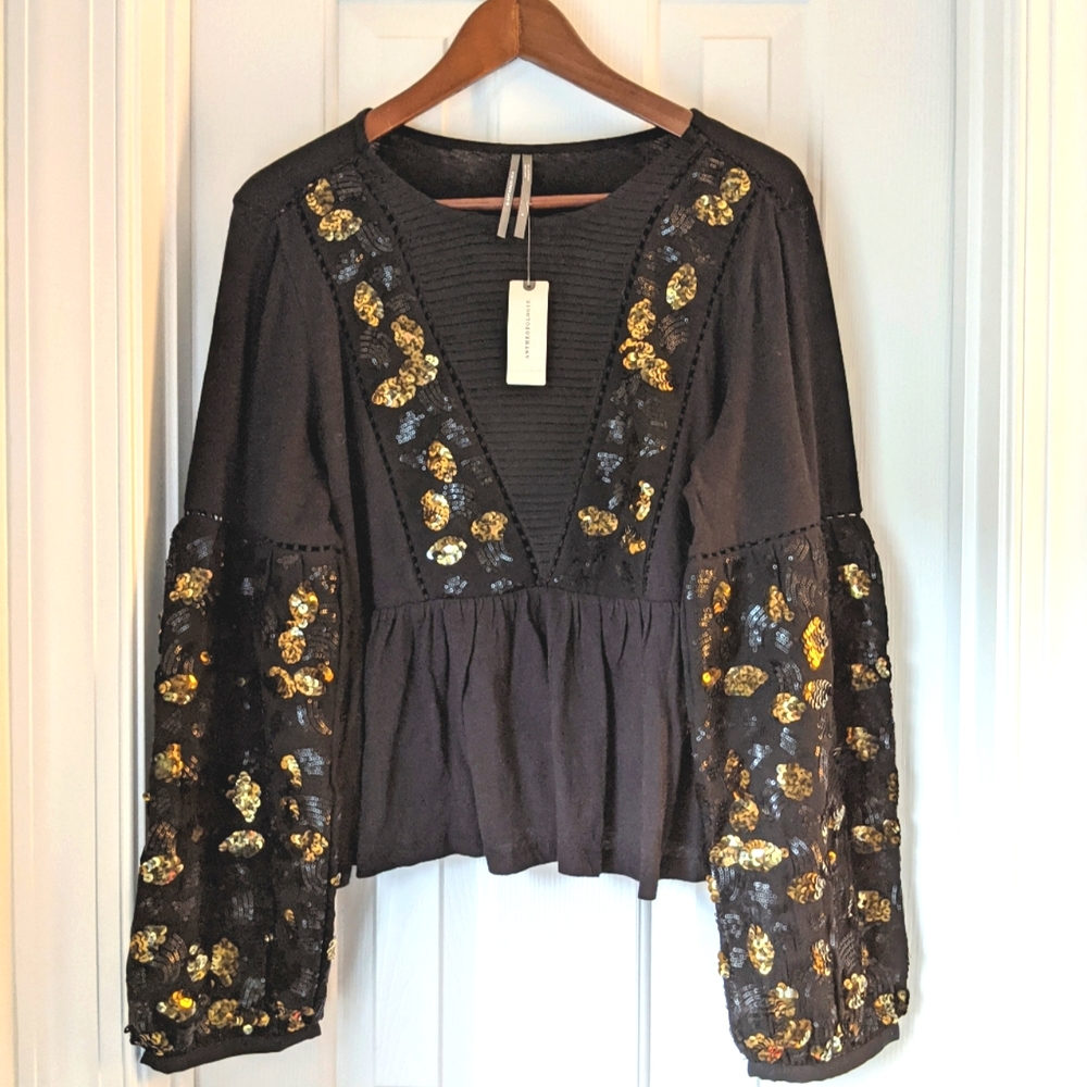 Anthropologie Neale Sequined Peplum Top Size L